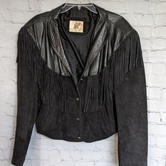 Vintage Jackets & Blazers - Vintage Made in Mexico Genuine Leather n Suede Fringe Moto Western Jacket
